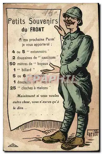 Ansichtskarte AK Fantaisie Illustrateur Griff Petits souvenirs du front Militaria
