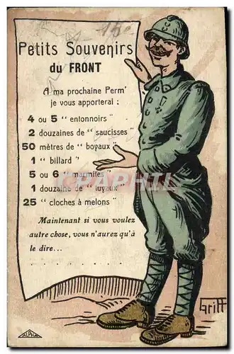 Cartes postales Fantaisie Illustrateur Griff Petits souvenirs du front Militaria