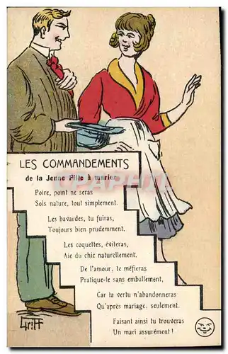 Ansichtskarte AK Fantaisie Illustrateur Griff Les commandements de la jeune fille a marier