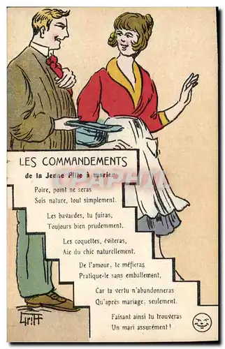 Cartes postales Fantaisie Illustrateur Griff Les commandements de la jeune fille a marier