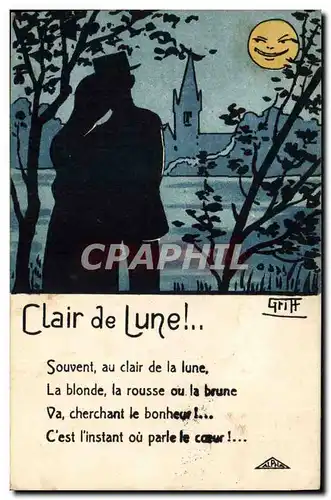 Cartes postales Fantaisie Illustrateur Griff Clair de lune