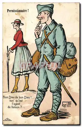 Cartes postales Fantaisie Illustrateur Griff Permissionnaire Militaria