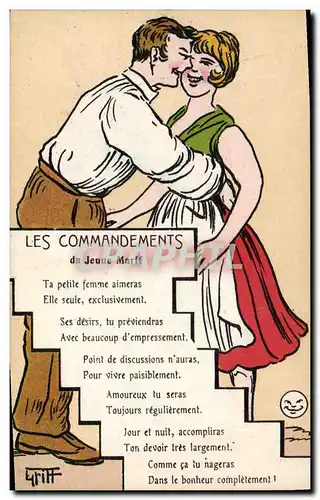 Cartes postales Fantaisie Illustrateur Griff Les commandements du jeune marie Mariage