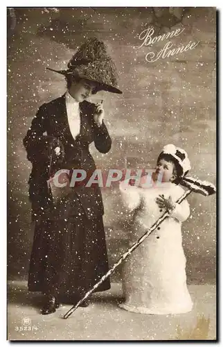 Cartes postales Fantaisie Bonhomme de neige Enfant Femme