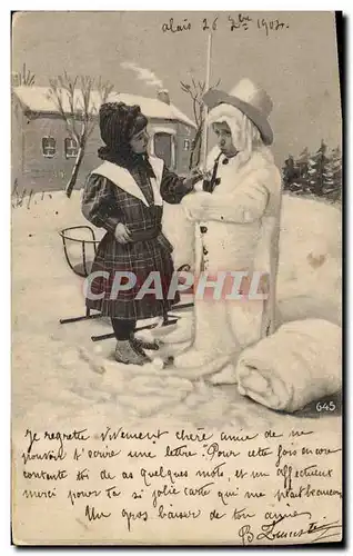 Ansichtskarte AK Fantaisie Bonhomme de neige Enfants