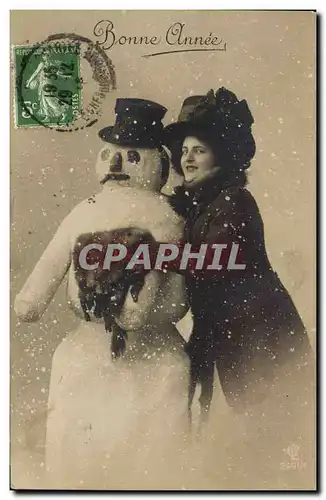 Cartes postales Fantaisie Bonhomme de neige Femme Bonne annee