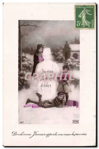 Ansichtskarte AK Fantaisie Bonhomme de neige Enfants