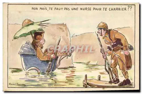 Ansichtskarte AK Enfant Bebe Poussette Non mais te faut pas une nurse pour te charrier Militaria