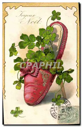 Cartes postales Fantaisie Pantoufle Fleurs Trefles