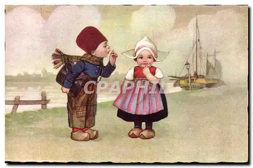 Cartes postales Fantaisie Illustrateur Enfants Bateau de peche