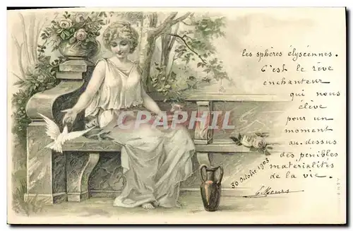 Cartes postales Fantaisie Illustrateur Femme Colombe