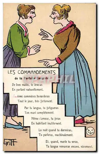 Ansichtskarte AK Fantaisie Illustrateur Griff Les commandements de la parfaite bavarde