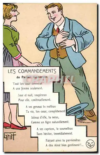 Cartes postales Fantaisie Illustrateur Griff Les commandements du parfait amoureux