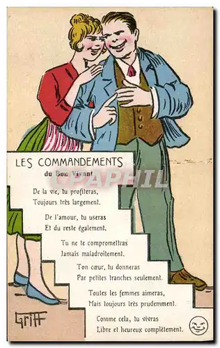 Ansichtskarte AK Fantaisie Illustrateur Griff Les commandements du bon vivant