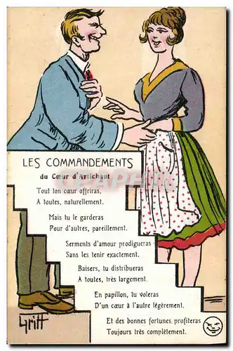 Cartes postales Fantaisie Illustrateur Griff Les commandements du coeur d&#39artichaut