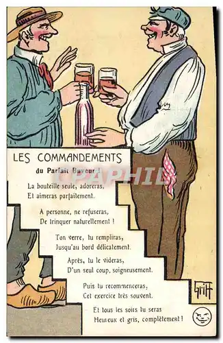 Cartes postales Fantaisie Illustrateur Griff Les commandements du parfait buveur Alcool