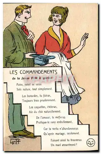 Ansichtskarte AK Fantaisie Illustrateur Griff Les commandements de la jeune fille a marier