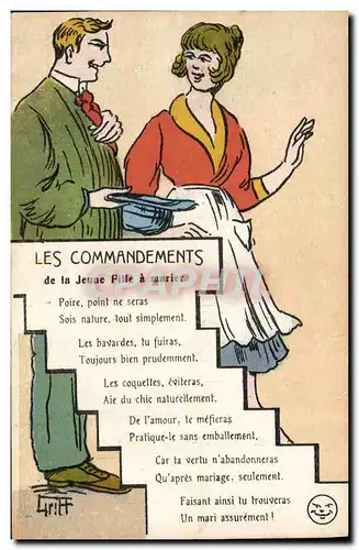 Ansichtskarte AK Fantaisie Illustrateur Griff Les commandements de la jeune fille a marier