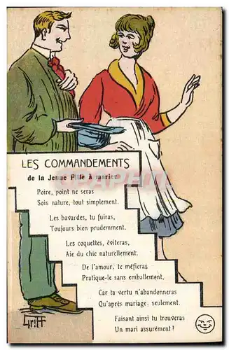 Ansichtskarte AK Fantaisie Illustrateur Griff Les commandements de la jeune fille a marier