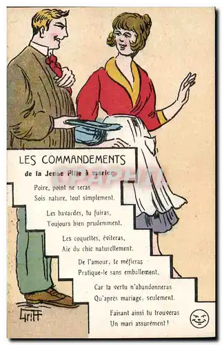 Ansichtskarte AK Fantaisie Illustrateur Griff Les commandements de la jeune fille a marier