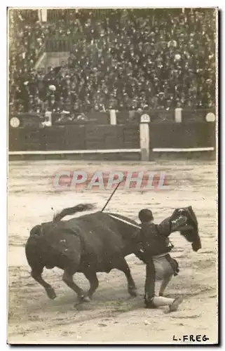 CARTE PHOTO Corrida Course de taureaux