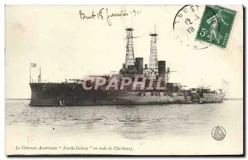 Cartes postales Bateau Guerre Le cuirasse americain North Dakota en rade de Cherbourg