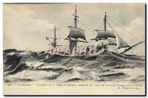 Cartes postales Bateau Guerre La Naiade Croiseur de 2eme classe a batterie