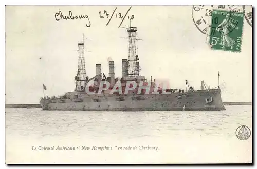 Ansichtskarte AK Bateau Guerre Le cuirasse americain New Hampshire en rade de Cherbourg