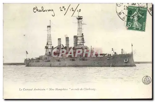 Cartes postales Bateau Guerre Le cuirasse americain New Hampshire en rade de Cherbourg