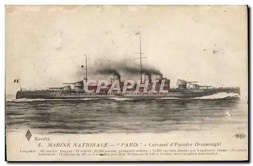 Cartes postales Bateau Guerre Paris Cuirasse d'escadre Dreadnought