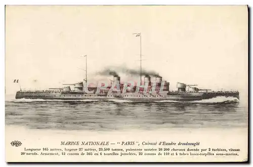 Cartes postales Bateau Guerre Paris Cuirasse d'escadre Dreadnought