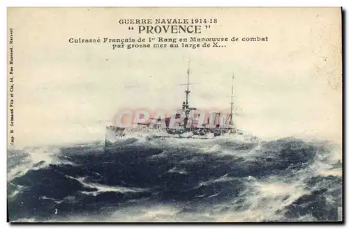 Cartes postales Bateau Guerre Provence Cuirasse Francais de 1er rang en manoeuvre