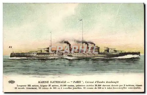 Cartes postales Bateau Guerre Paris Cuirasse d'escadre Dreadnought