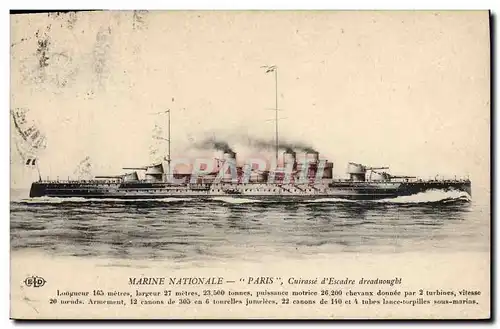 Cartes postales Bateau Guerre Paris Cuirasse d'escadre Dreadnought