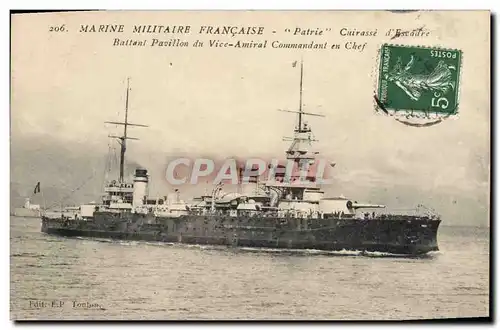 Cartes postales Bateau Guerre Patrie Cuirasse d'escadre Battant pavillon du Vice Amiral Commandant en chef