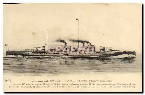 Cartes postales Bateau Guerre Paris Cuirasse d&#39escadre Dreadnought