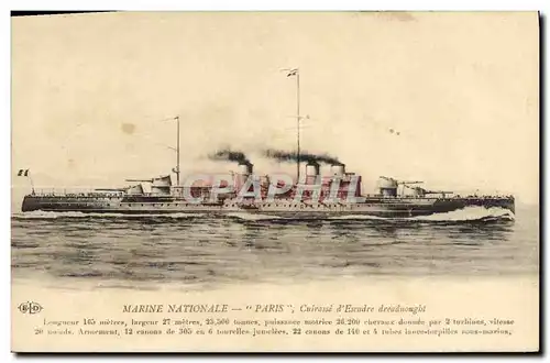 Cartes postales Bateau Guerre Paris Cuirasse d'escadre Dreadnought