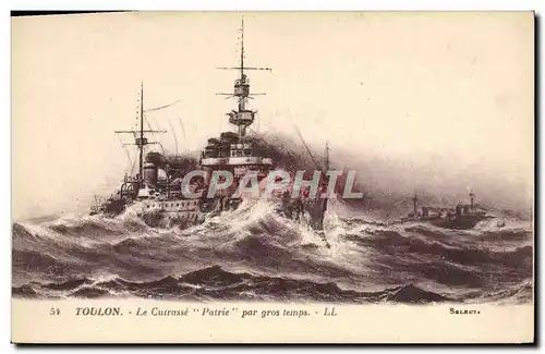 Cartes postales Bateau Guerre Toulon Le cuirasse Patrie par gros temps