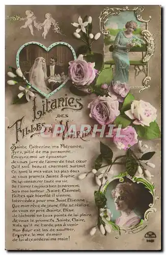 Cartes postales Fantaisie Femme Mariage Litanies des filles a marier Militaria