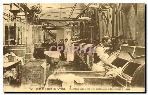 Cartes postales Repassage Blanchissage Blanchisserie du cygne Buanderie avec tonneaux americains et essoreuses a
