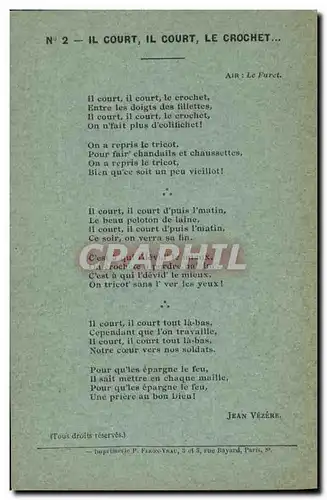 Cartes postales Chant Il court il court le crochet Tissage