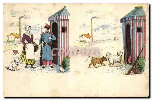 Cartes postales Fantaisie Illustrateur Femme Militaria Chien Chiens