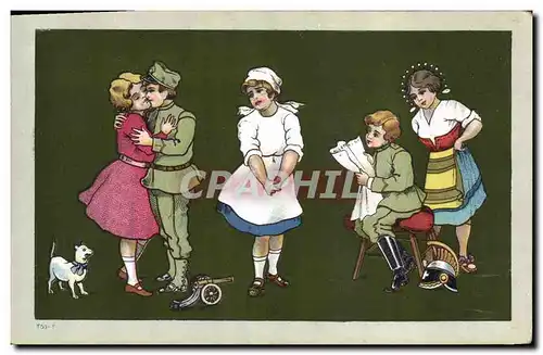 Cartes postales Fantaisie Illustrateur Enfants Militaria