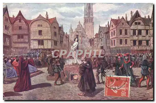 Cartes postales Jeanne d&#39Arc Jeanne agee seulement de 19 ans est brulee sur la place du Vieux Marche a Rouen