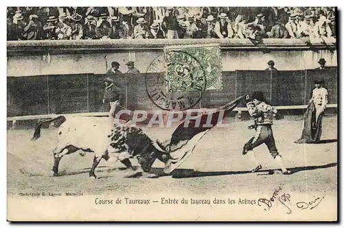 Cartes postales Corrida Course de taureaux Entree du taureau dans les arenes