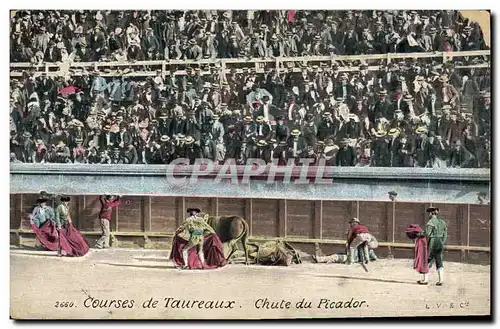 Cartes postales Corrida Course de taureaux Chute du picador