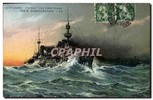 Cartes postales Bateau de Guerre Le cuirasse Patrie par gros temps Dumont Duparc