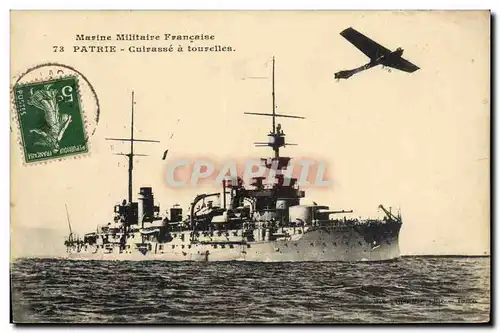 Cartes postales Bateau de Guerre Patrie Cuirasse a tourelles Avion Aviation