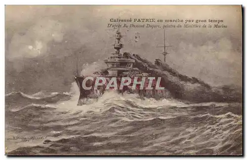 Cartes postales Bateau de Guerre Cuirasse Patrie en marche par gros temps