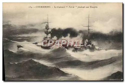 Ansichtskarte AK Bateau de Guerre Cherbourg Le cuirasse Patrie pendant une tempete